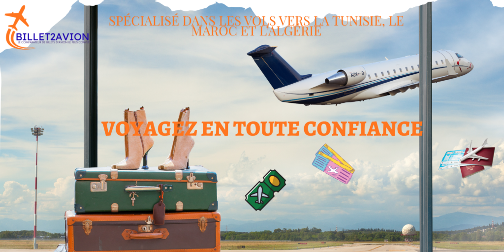 Avion décollant avec valises illustrant un vol pas cher Afrique du Nord près de chez vous