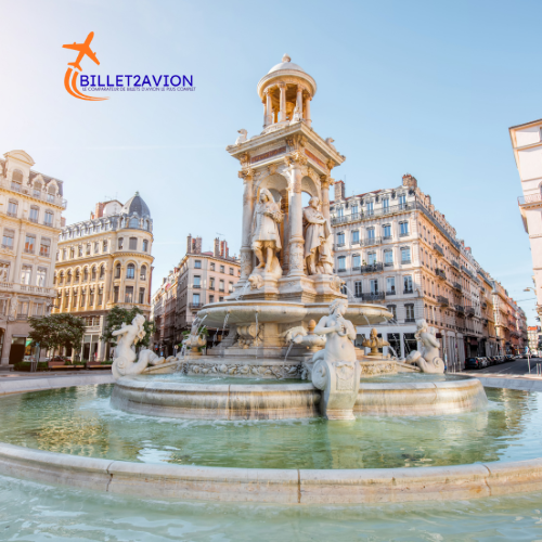 Fontaine Place des Terreaux Lyon arrivée vol direct Sénégal Lyon